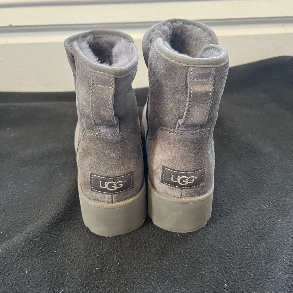 UGG Women’s Grey Heeled Booties Lambswool Size 7 EU 38